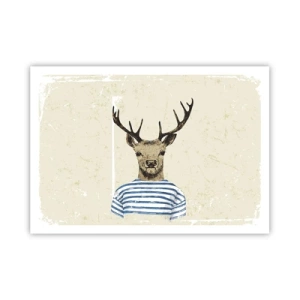 Affiche - Poster - Un cerf en chemise rayée sur un fond clair avec une texture délicate - 100x70cm - Parce que j'aime les chemises rayées - Décoration murale moderne pour le salon et la chambre ARTTOR