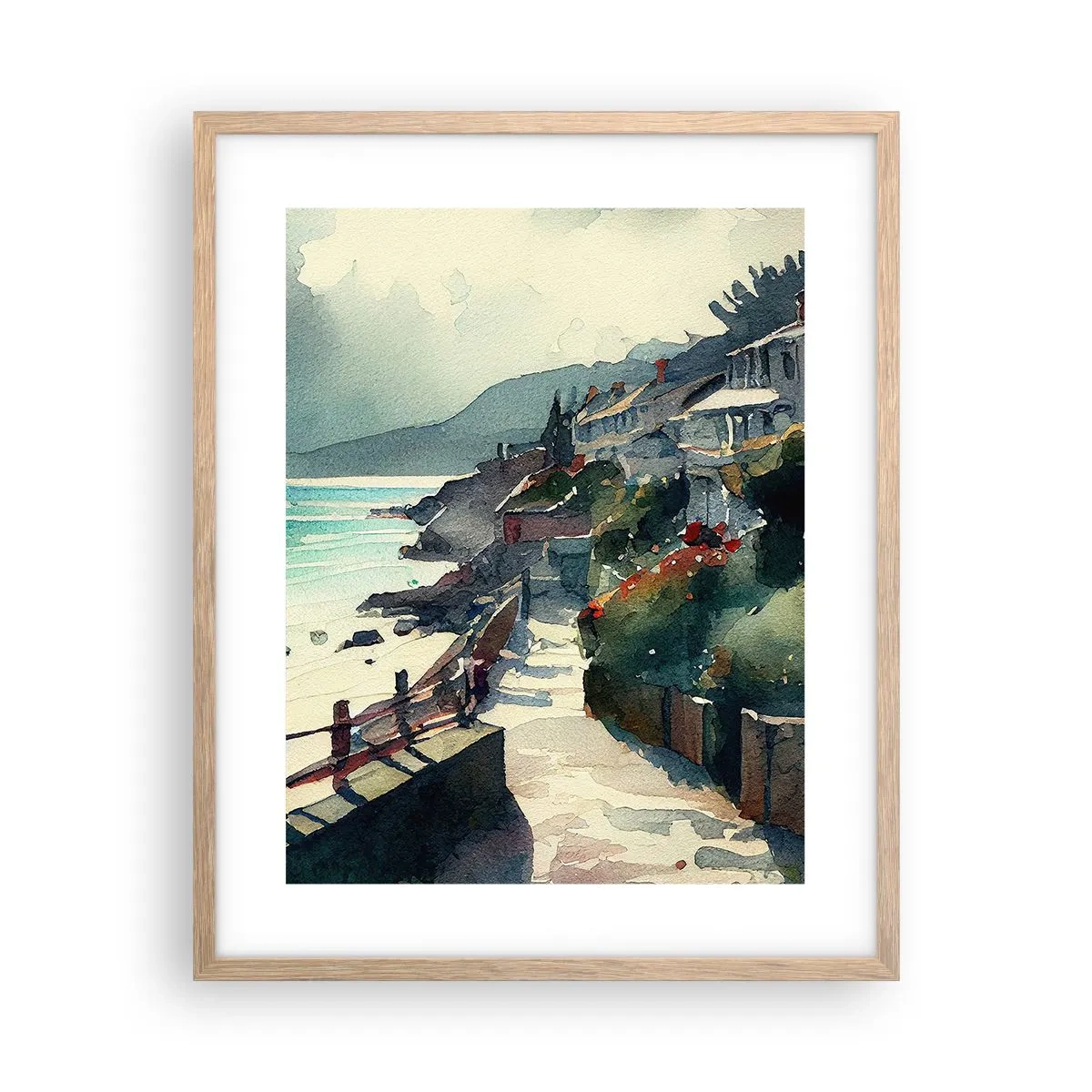 Affiche dans un chêne clair - Poster - Ville méditerranéenne - 40x50 cm