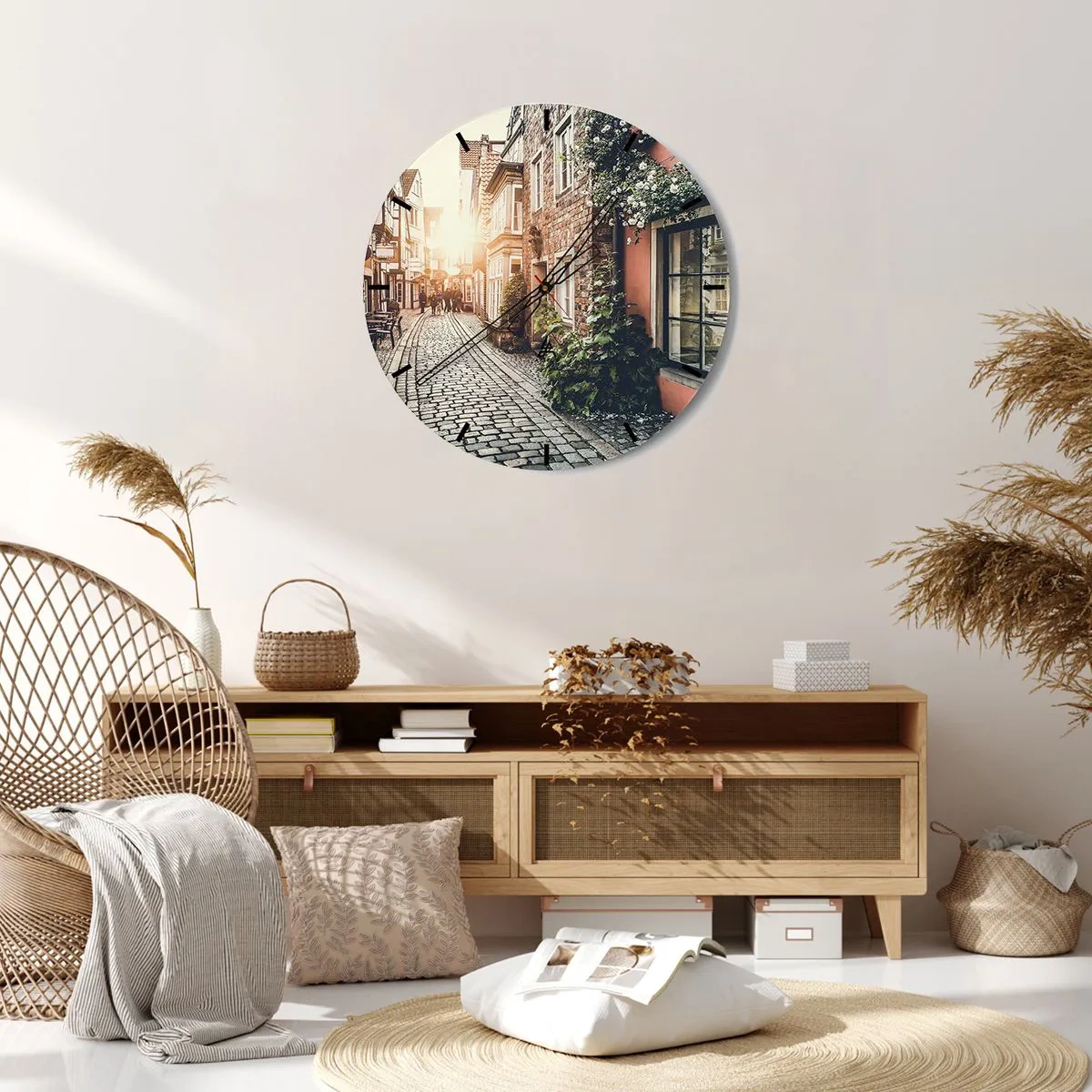 Horloge murale - Pendule murale - Allée de roses en lueur rose - 40x40 cm