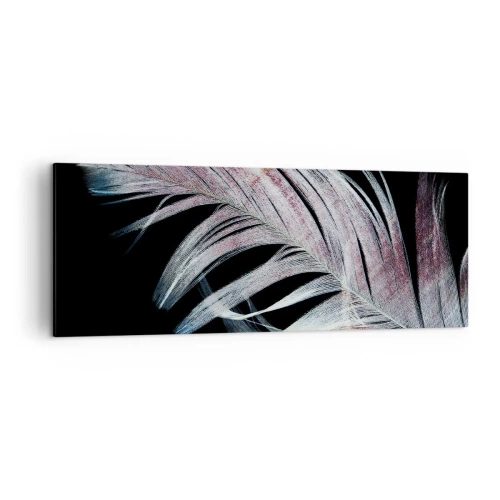 Impression sur toile - Image sur toile - Une plume délicate sur fond noir dans une démarche artistique - 140x50cm - Pensez au toucher - Décoration murale moderne pour le salon et la chambre ARTTOR