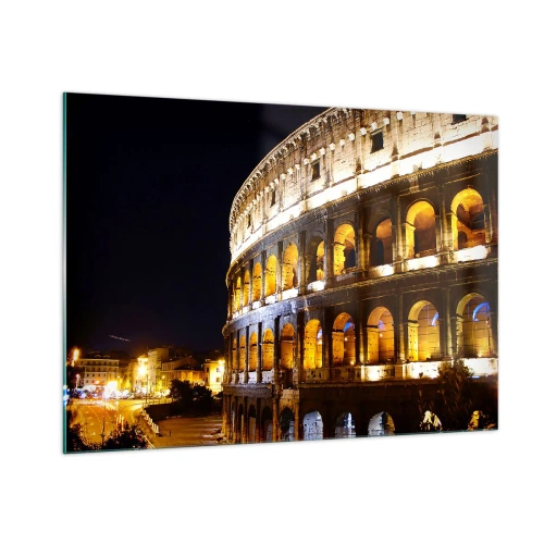 Impression sur verre - Image sur verre - Le Colisée la nuit avec ses arches illuminées - 100x70cm - Il est temps de commencer les Jeux - Décoration murale moderne pour le salon et la chambre ARTTOR