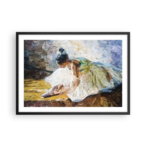 Affiche dans un cadre noir - Poster - Une ballerine en robe blanche dans un style pictural sur un fond impressionniste. - 70x50cm - D'après un tableau de Degas - Décoration murale moderne pour le salon et la chambre ARTTOR