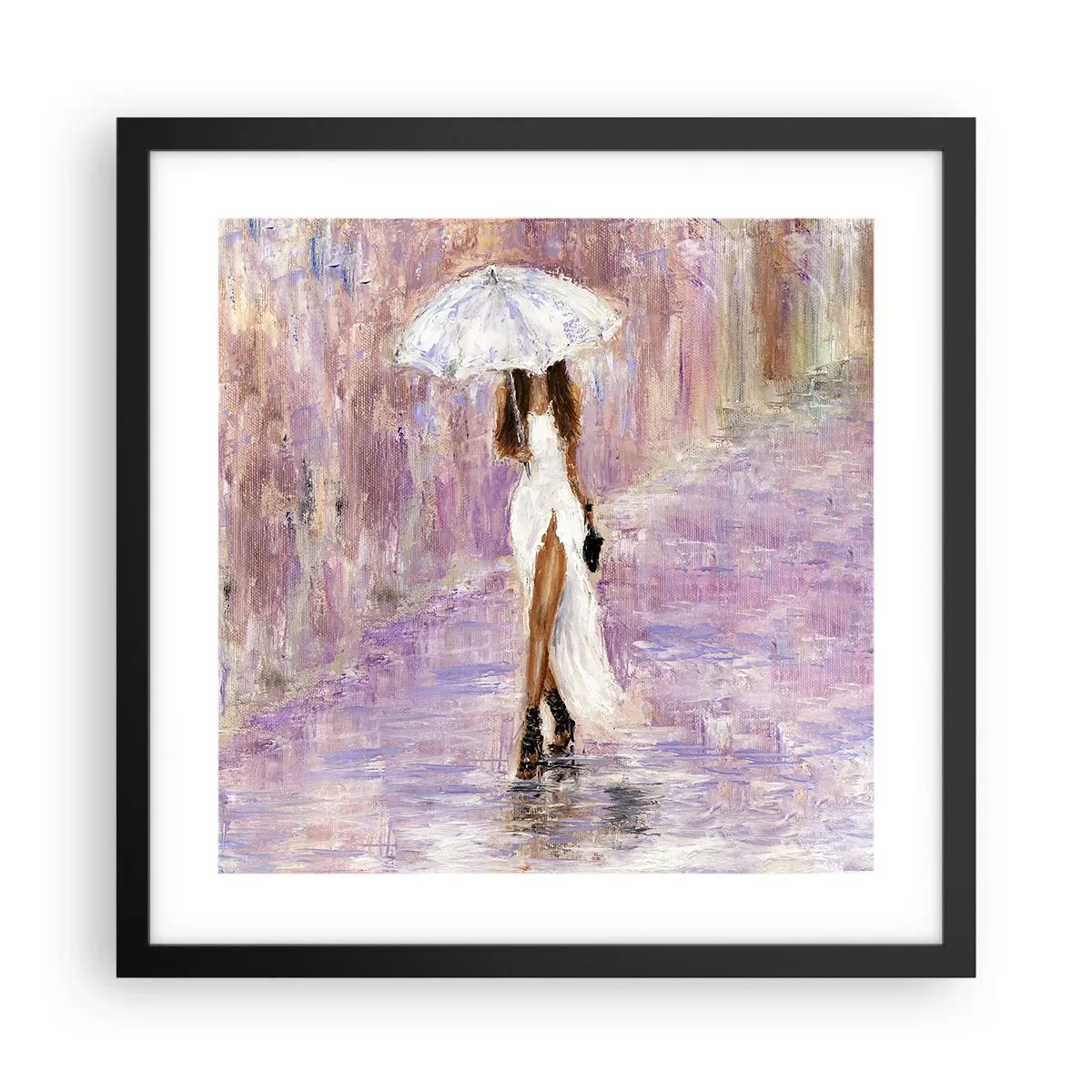 Affiche dans un cadre noir - Poster - Sous la pluie lilas - 40x40 cm