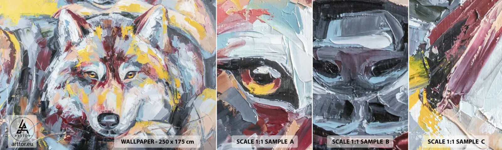 Échantillon De Papier Peint Standard Eco - En paix au milieu des siens - Abstraction, Loup, Peinture - 100x30 cm