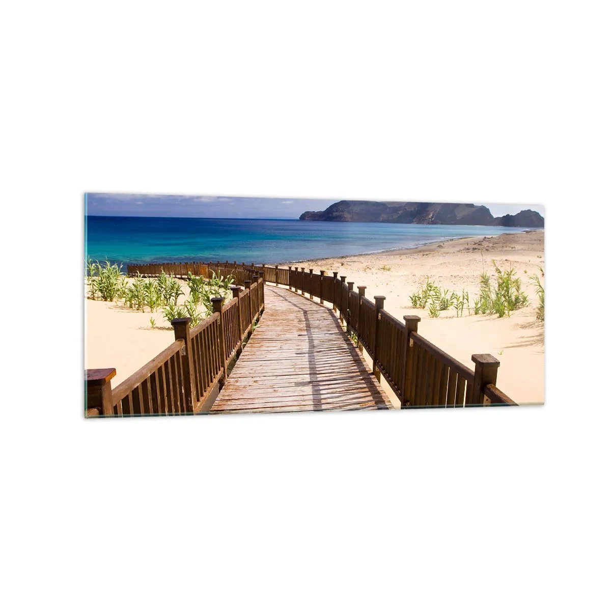 Impression sur verre - Image sur verre - Chemin en bois menant à la plage avec vue sur l'océan - 120x50cm - Emmène-moi dans les îles du bonheur - Décoration murale moderne pour le salon et la chambre ARTTOR