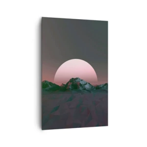 Impression sur toile - Image sur toile - Montagnes géométriques avec le soleil couchant en arrière-plan - 80x120cm - Dans une galaxie voisine - Décoration murale moderne pour le salon et la chambre ARTTOR