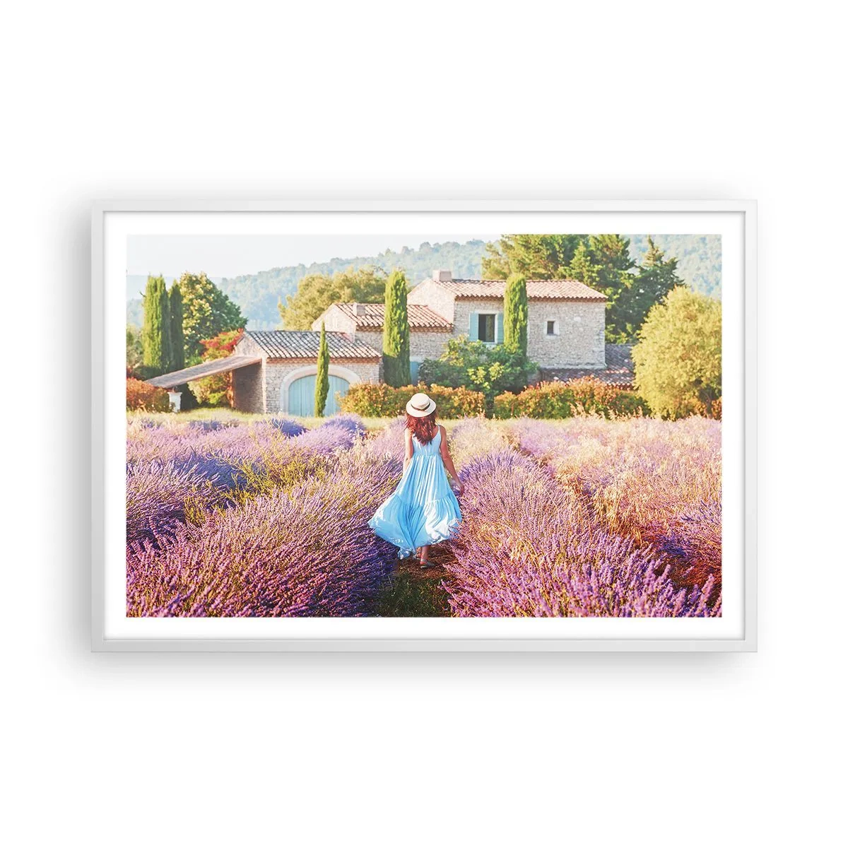 Affiche dans un cadre blanc - Poster - Fille de la lavande - 91x61 cm