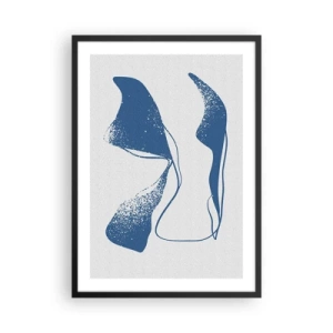 Affiche dans un cadre noir - Poster - Formes abstraites dans des tons de bleu sur fond clair - 50x70cm - Abstraction ailée - Décoration murale moderne pour le salon et la chambre ARTTOR