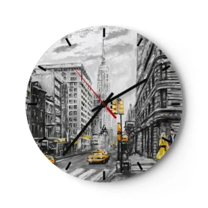 Horloge murale - Pendule murale - Une vue pittoresque de la ville de New York avec des taxis dans la rue - 30x30cm - Une histoire new-yorkaise - Décoration murale moderne pour le salon, la cuisine et la chambre ARTTOR