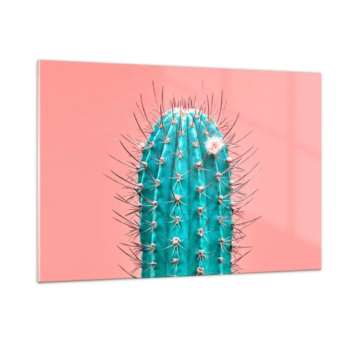 Impression sur verre - Image sur verre - Cactus vert avec des épines sur fond rose - 120x80cm - Juste regarde - Décoration murale moderne pour le salon et la chambre ARTTOR