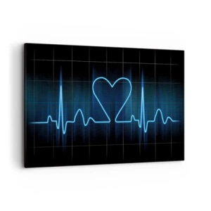 Impression sur toile - Image sur toile - Une ligne de vie avec un cœur sur un fond de surveillance médicale dans des tons bleus. - 120x80cm - Au rythme du cœur - Décoration murale moderne pour le salon et la chambre ARTTOR