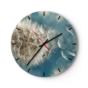 Horloge murale - Pendule murale - Un pissenlit contre un ciel bleu avec des graines flottantes - 30x30cm - souffle d'ange - Décoration murale moderne pour le salon, la cuisine et la chambre ARTTOR