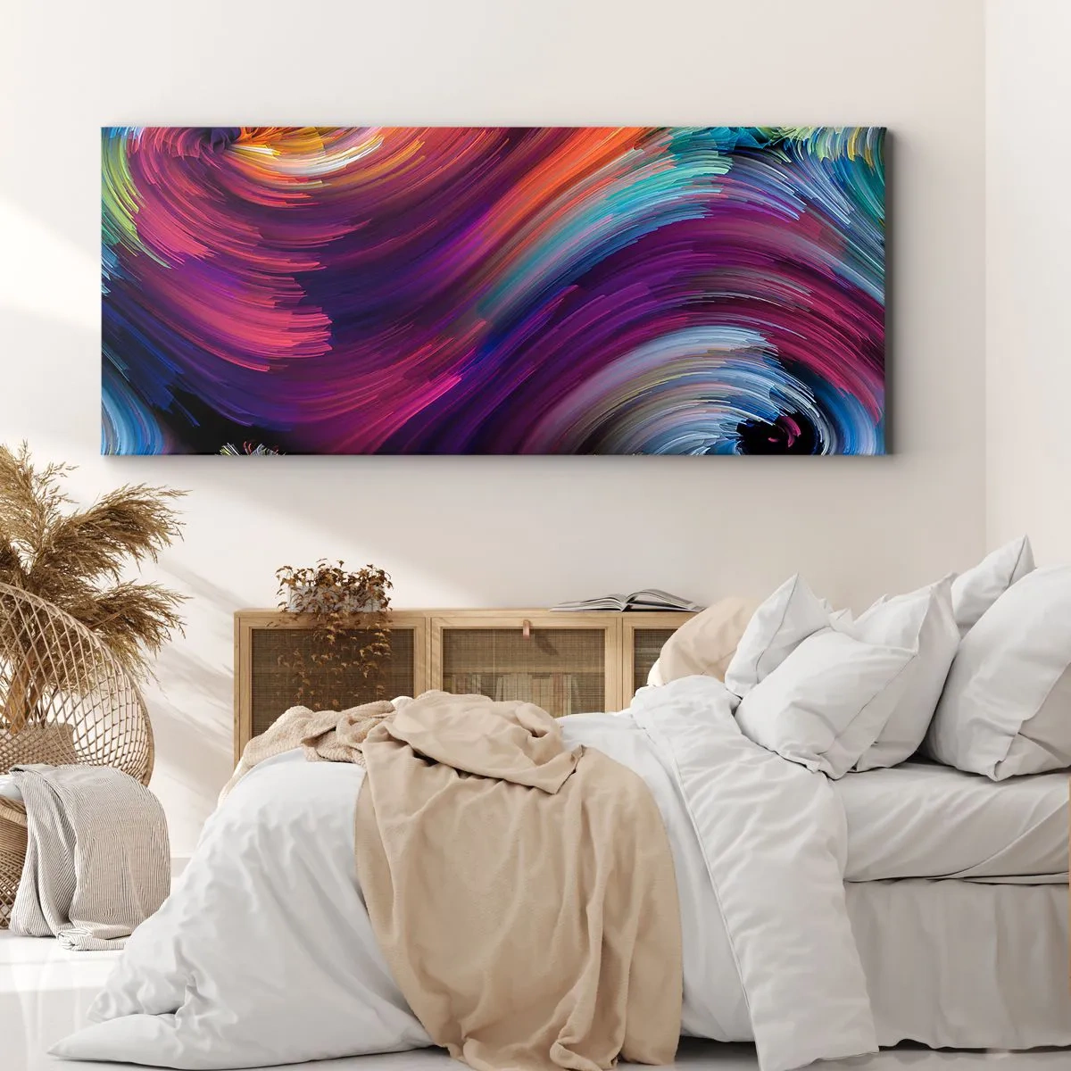 Impression sur toile - Image sur toile - Tourbillons abstraits aux couleurs vibrantes - 120x50cm - Le début d'un nouveau monde - Décoration murale moderne pour le salon et la chambre ARTTOR