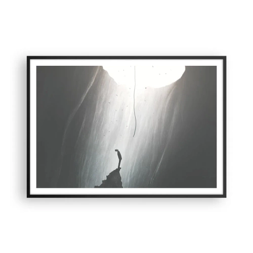 Affiche dans un cadre noir - Poster - Silhouette d'un homme sur le sol d'une grotte avec vue sur la lumière - 100x70cm - Il y a toujours une issue - Décoration murale moderne pour le salon et la chambre ARTTOR