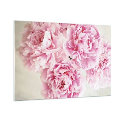 Impression sur verre - Image sur verre - Un bouquet de pivoines roses pleines sur un fond clair - 100x70cm - En glamour rose - Décoration murale moderne pour le salon et la chambre ARTTOR