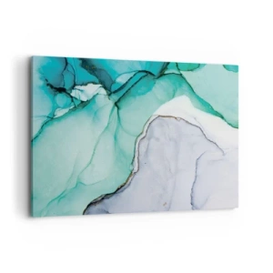 Impression sur toile - Image sur toile - Motif abstrait dans les tons turquoise et blanc - 100x70cm - Étude de turquoise - Décoration murale moderne pour le salon et la chambre ARTTOR