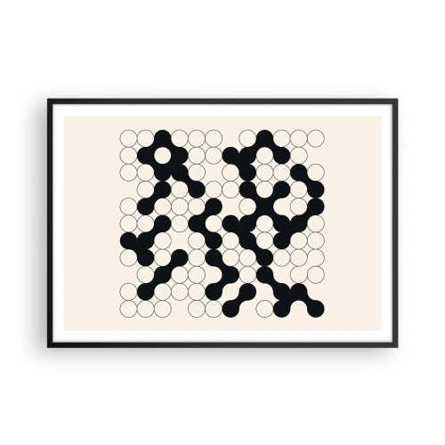 Affiche dans un cadre noir - Poster - Motifs noirs et blancs avec des cercles sur fond clair - 100x70cm - Jeu chinois – variation - Décoration murale moderne pour le salon et la chambre ARTTOR