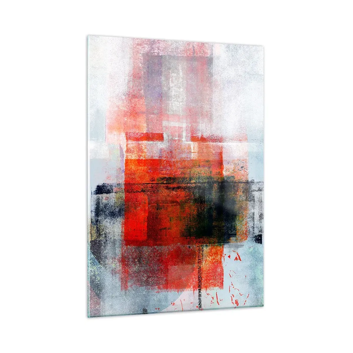 Impression sur verre - Image sur verre - Abstraction géométrique dans des tons intenses de rouge et de noir. - 50x70cm - Composition embrasée - Décoration murale moderne pour le salon et la chambre ARTTOR