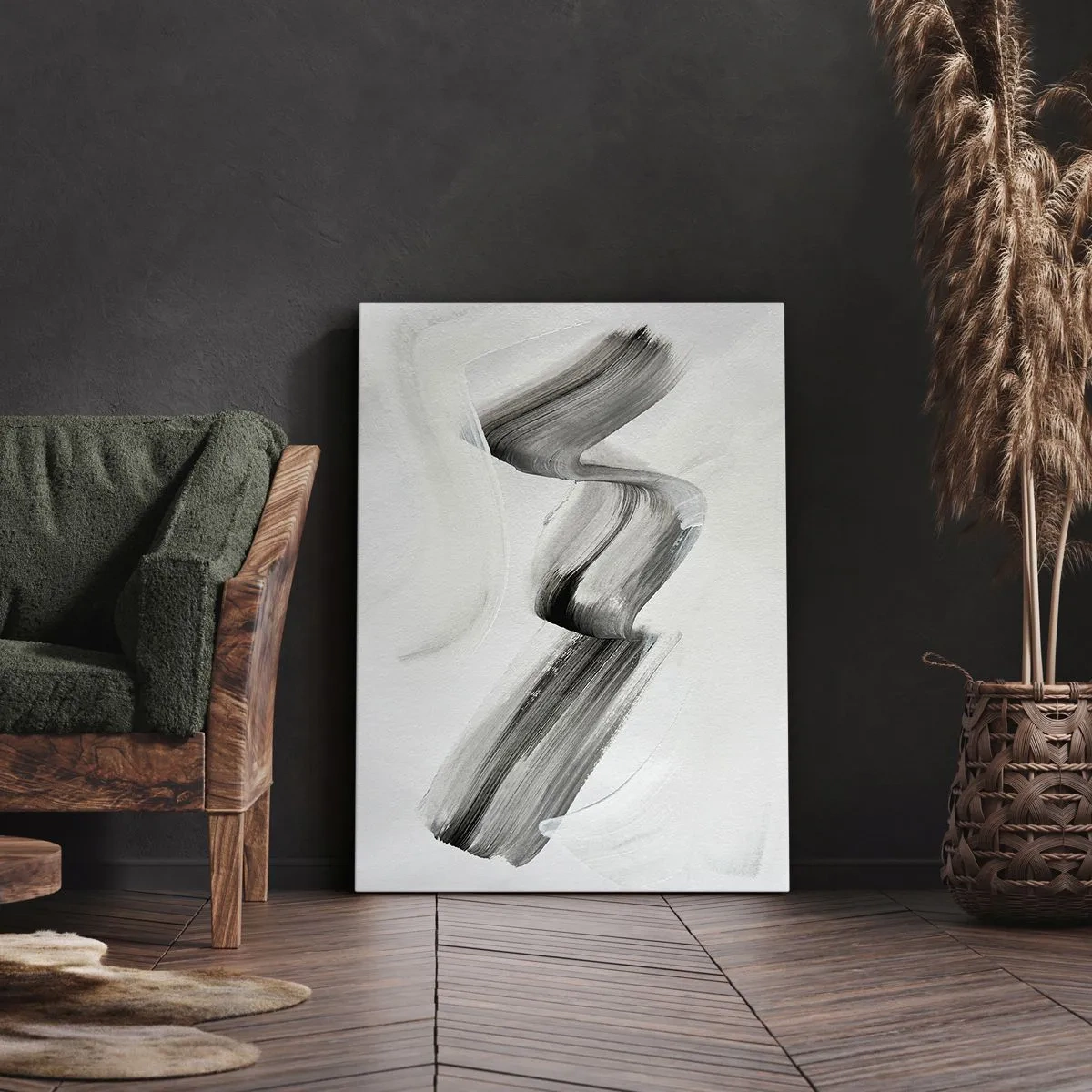 Impression sur toile - Image sur toile - Coup de pinceau abstrait noir et blanc sur fond clair - 50x70cm - Mine de rien pour s'amuser - Décoration murale moderne pour le salon et la chambre ARTTOR