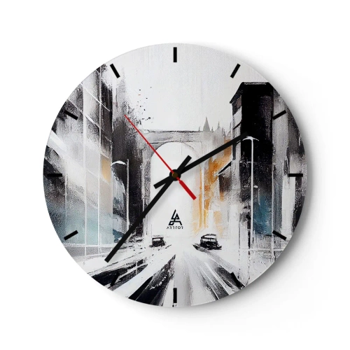 Horloge murale - Pendule murale - Une vision picturale d'une rue de ville avec des voitures et des bâtiments - 30x30cm - Étude de ville : architecture et mouvement - Décoration murale moderne pour le salon, la cuisine et la chambre ARTTOR