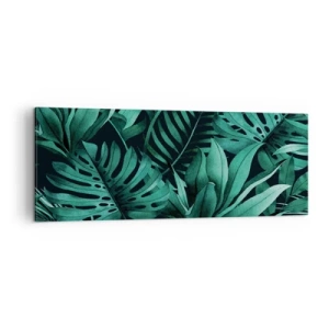 Impression sur toile - Image sur toile - Feuilles tropicales aux nuances de vert intense - 140x50cm - Profondeur du vert tropical - Décoration murale moderne pour le salon et la chambre ARTTOR