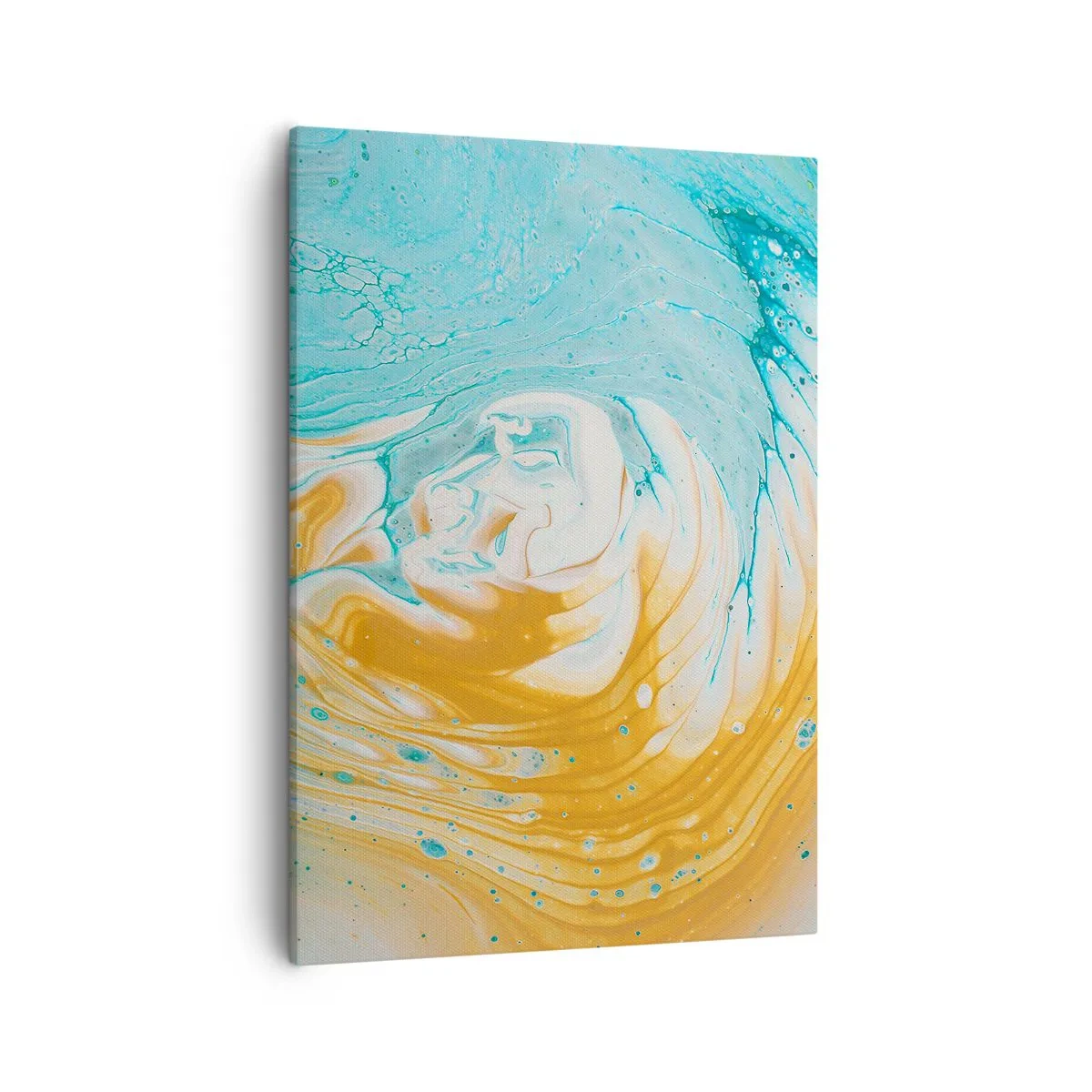 Impression sur toile - Image sur toile - Vagues abstraites dans des tons de bleu et d'or sur toile - 50x70cm - Tourbillon pastel - Décoration murale moderne pour le salon et la chambre ARTTOR