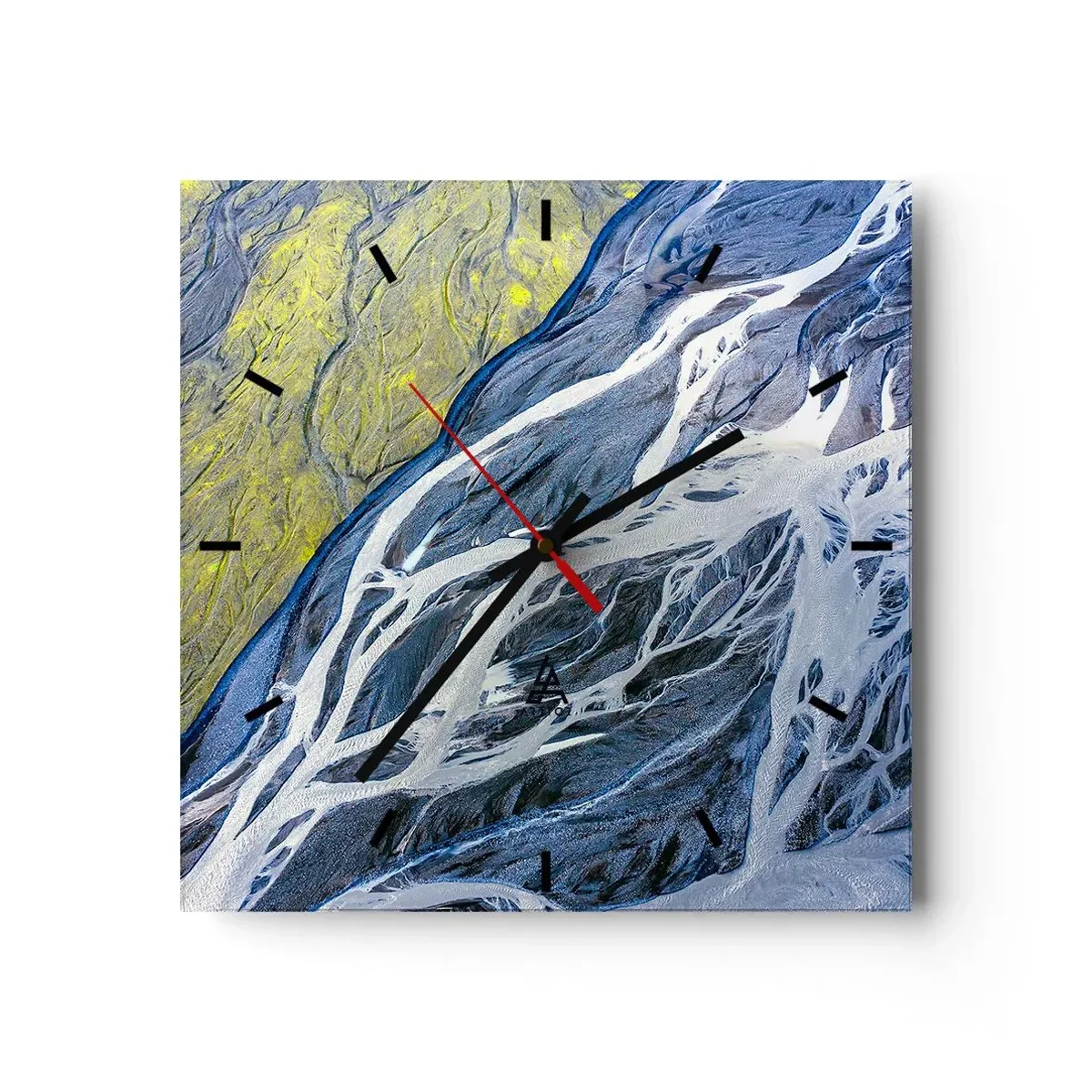 Horloge murale - Pendule murale - Vue aérienne abstraite des lits de rivières sinueux - 30x30cm - Peintures rupestres de la nature - Décoration murale moderne pour le salon et la chambre ARTTOR