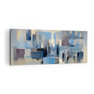Impression sur toile - Image sur toile - Formes géométriques dans les tons de bleu et de beige - 120x50cm - Construction bleue - Décoration murale moderne pour le salon et la chambre ARTTOR