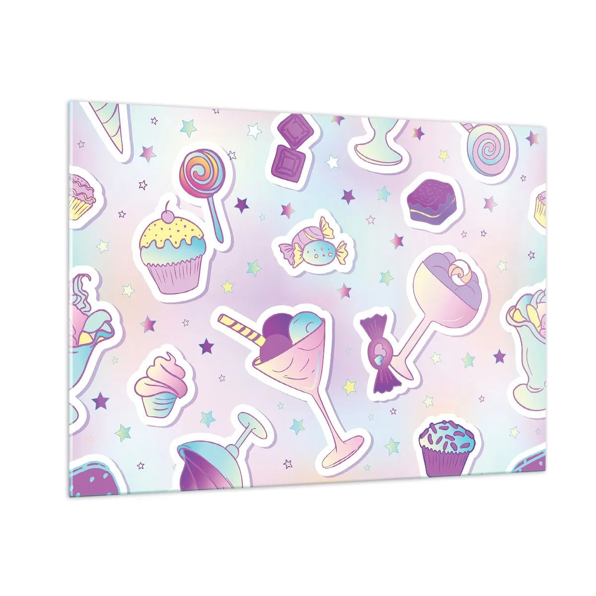 Impression sur verre - Image sur verre - Motif de bonbons colorés sur fond pastel - 100x70cm - Pour que tous les jours soit un anniversaire  - Décoration murale moderne pour le salon et la chambre ARTTOR