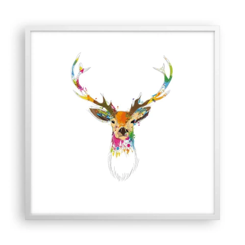Affiche dans un cadre blanc - Poster - Un cerf doux baigné de couleur - 60x60 cm