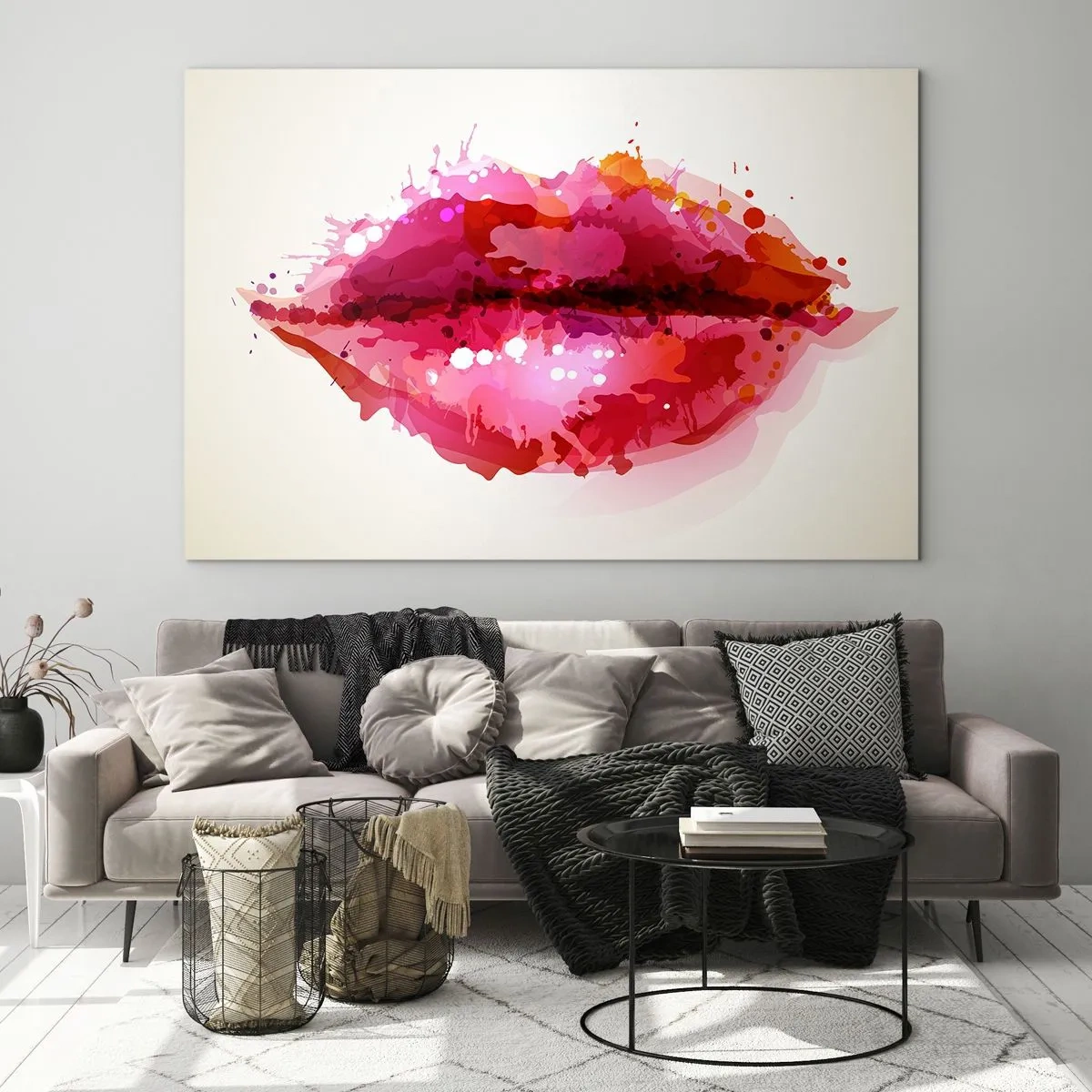 Impression sur verre - Image sur verre - Lèvres abstraites aux couleurs vibrantes - 100x70cm - Une nuance de rouge rougeâtre - Décoration murale moderne pour le salon et la chambre ARTTOR