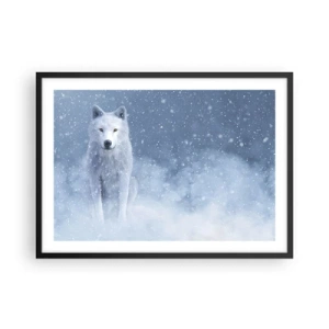 Affiche dans un cadre noir - Poster - Loup blanc dans un paysage enneigé - 70x50cm - Dans une âme d'hiver - Décoration murale moderne pour le salon et la chambre ARTTOR