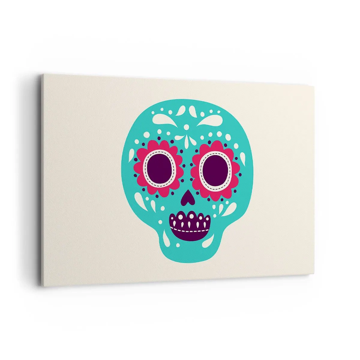 Impression sur toile - Image sur toile - Un crâne en sucre turquoise et violet inspiré de la culture mexicaine - 120x80cm - La vie – du plaisir jusqu'à la mort - Décoration murale moderne pour le salon et la chambre ARTTOR