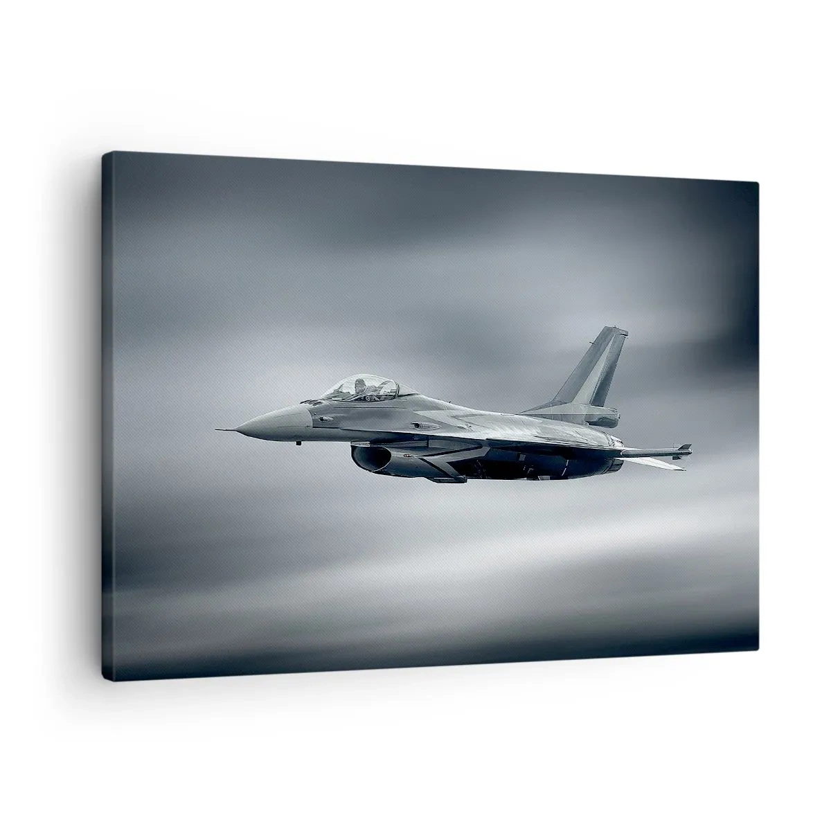 Impression sur toile - Image sur toile - Un avion de chasse en vol contre un ciel nuageux - 70x50cm - Acceptez-vous le défi? - Décoration murale moderne pour le salon et la chambre ARTTOR