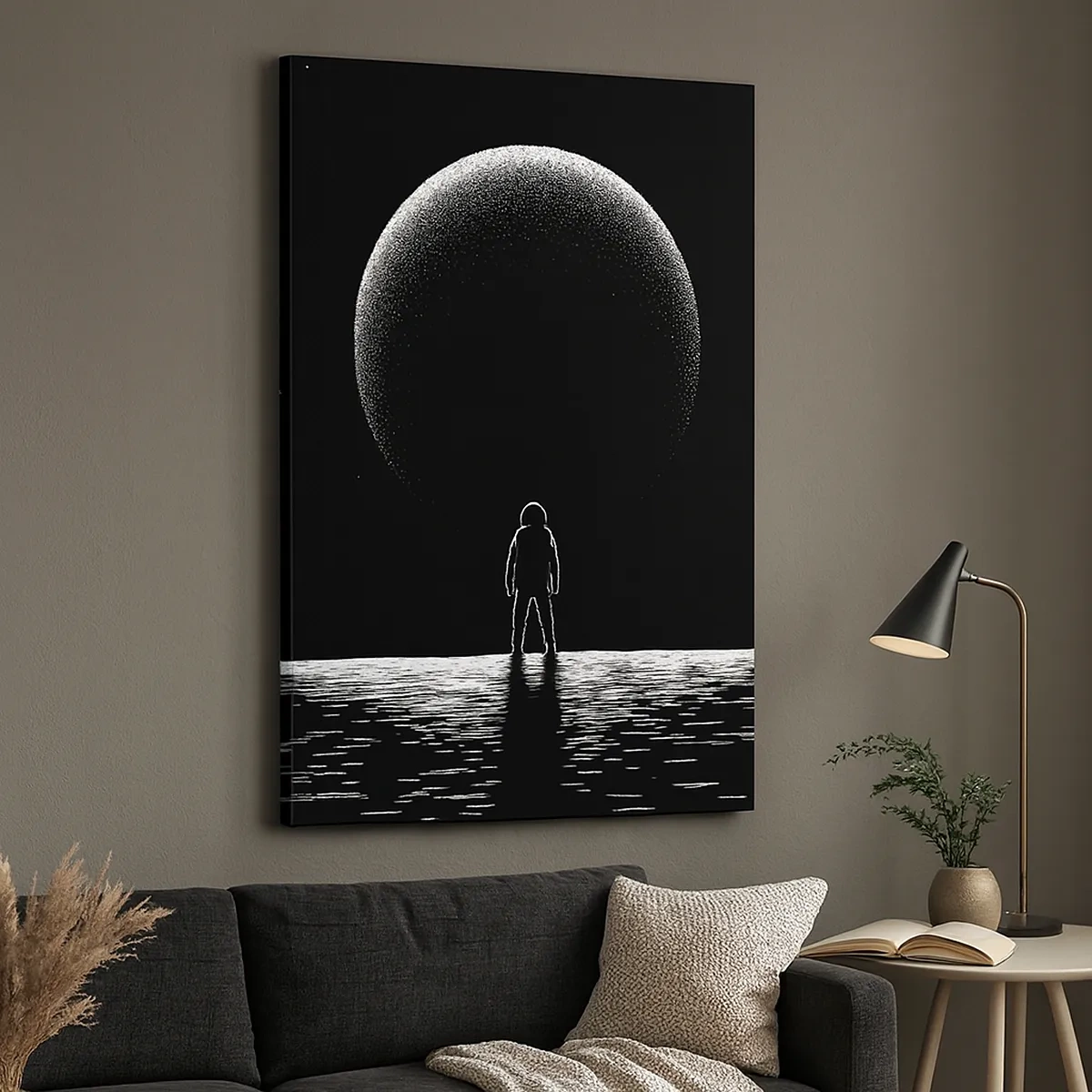 Impression sur toile - Image sur toile - Un astronaute avec en arrière-plan une grande planète dans l'espace - 50x70cm - Face à face - Décoration murale moderne pour le salon et la chambre ARTTOR