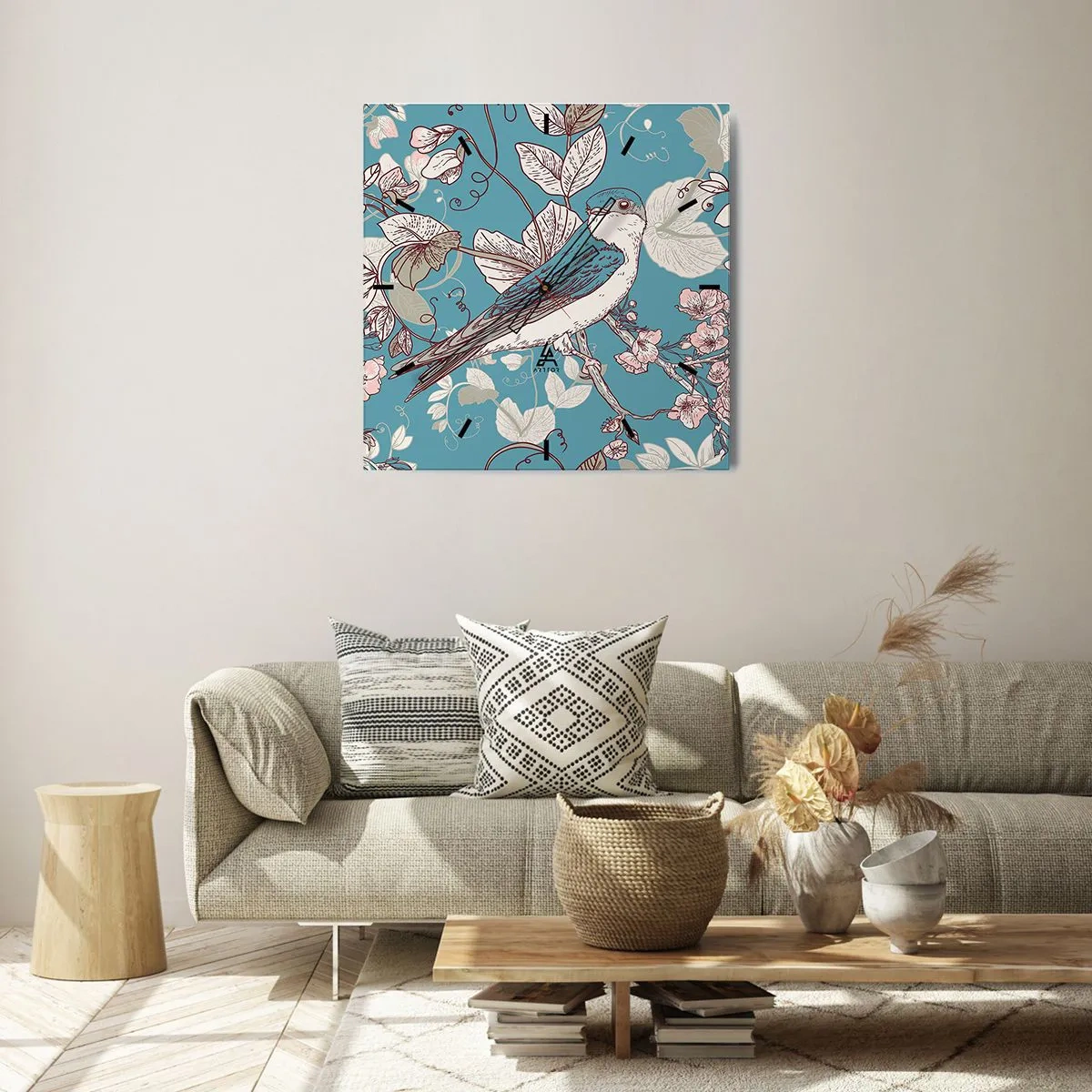 Horloge murale - Pendule murale - Dans le bois blanc du rouge et de l'argent - 40x40 cm