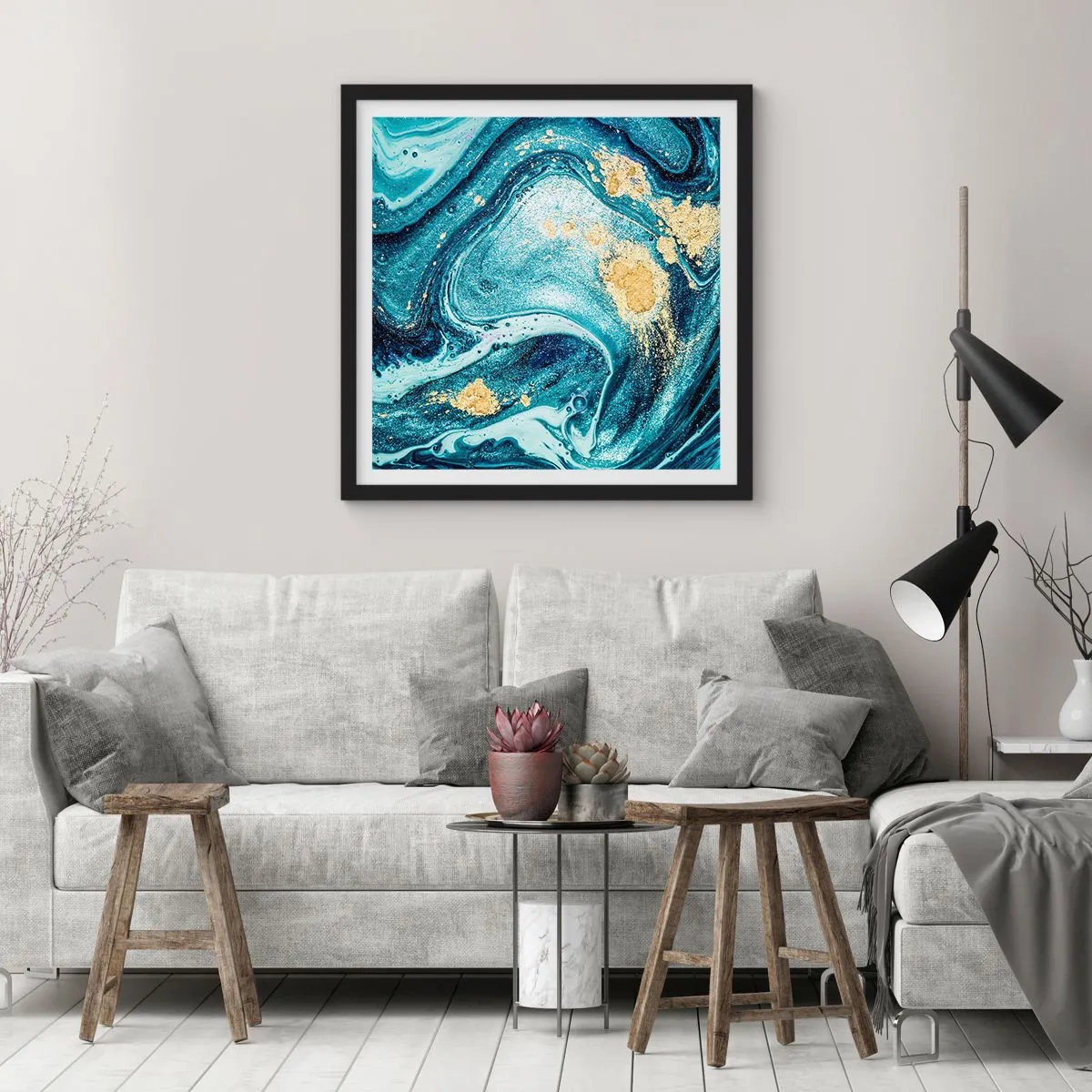 Affiche dans un cadre noir - Poster - Vortex bleu - 30x30 cm