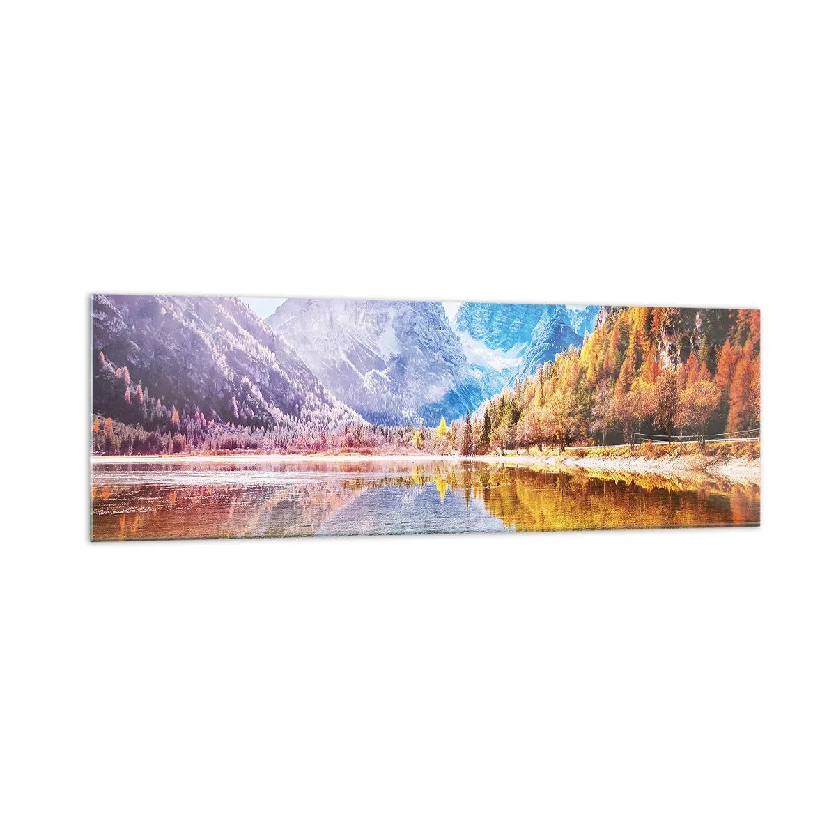 Impression sur verre - Image sur verre - Paysage de montagne d'automne avec un lac - 160x50cm - C'est déjà le printemps à la montagne - Décoration murale moderne pour le salon et la chambre ARTTOR