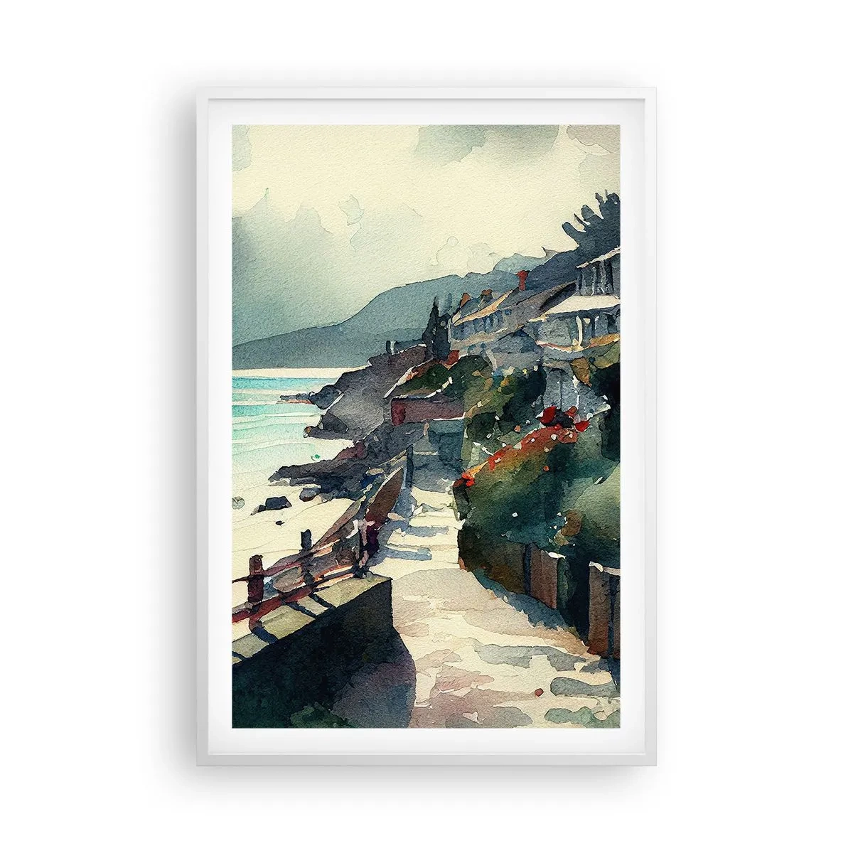 Affiche dans un cadre blanc - Poster - Ville méditerranéenne - 61x91 cm