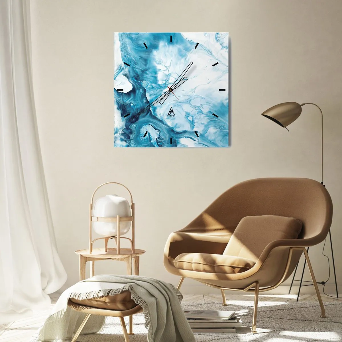 Horloge murale - Pendule murale - Motif abstrait dans les tons de bleu - 30x30cm - Concert de bleu - Décoration murale moderne pour le salon et la chambre ARTTOR