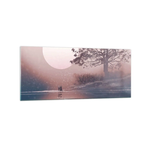 Impression sur verre - Image sur verre - Scène romantique avec la lune et un arbre au bord de l'eau - 120x50cm - Merveilles de la nuit - Décoration murale moderne pour le salon et la chambre ARTTOR