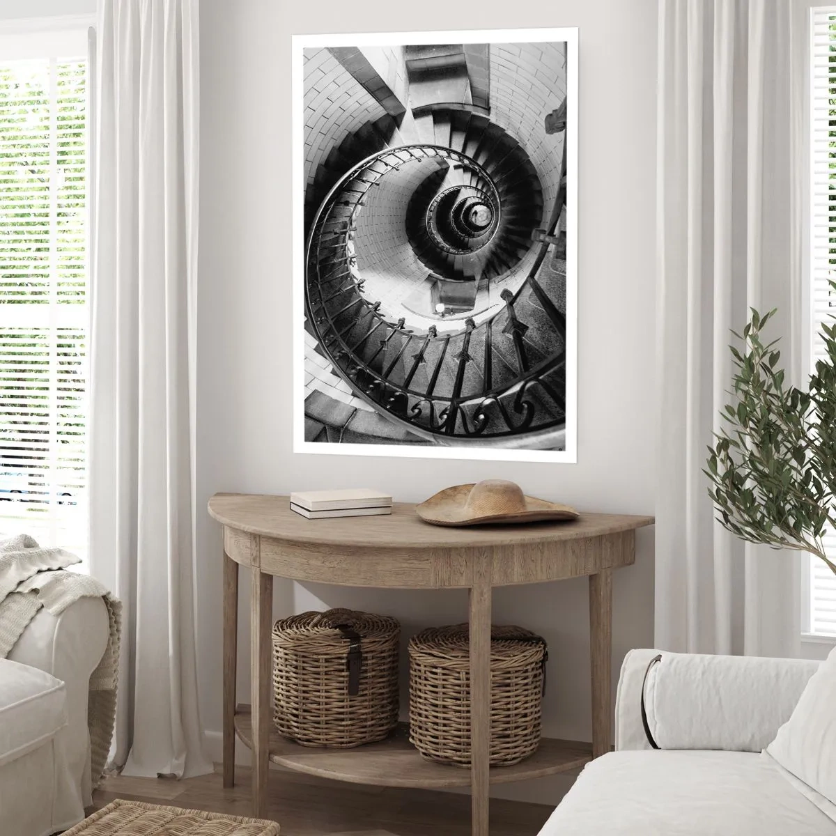 Affiche - Poster - Escalier en colimaçon en perspective noir et blanc - 50x70cm - De plus en plus haut - Décoration murale moderne pour le salon et la chambre ARTTOR
