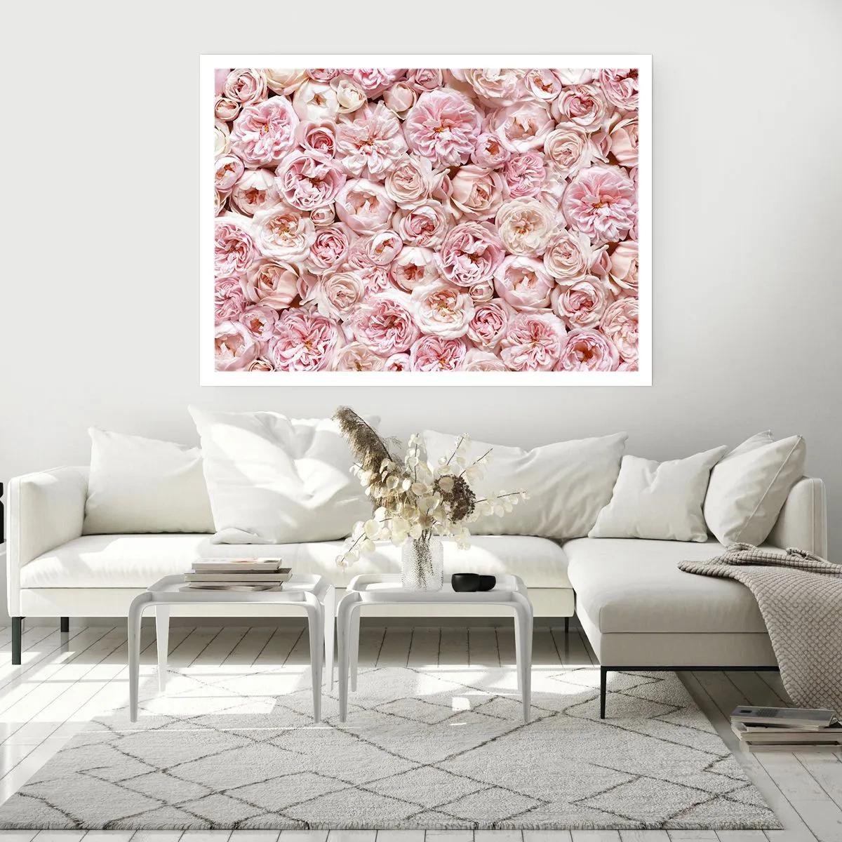 Affiche - Poster - Des roses délicates dans des tons de rose sur toute la surface - 100x70cm - Un lit de roses - Décoration murale moderne pour le salon et la chambre ARTTOR