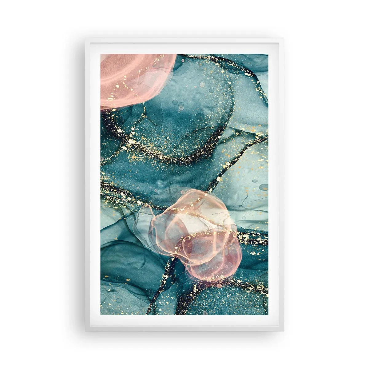 Affiche dans un cadre blanc - Poster - Soie bleu, tulle rose - 61x91 cm