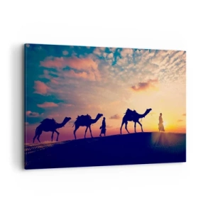 Impression sur toile - Image sur toile - Une caravane de chameaux errant dans le désert au coucher du soleil - 120x80cm - L'esprit mystérieux de l'Orient - Décoration murale moderne pour le salon et la chambre ARTTOR
