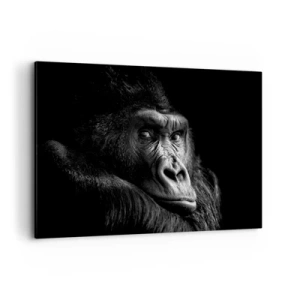 Impression sur toile - Image sur toile - Portrait noir et blanc d'un gorille majestueux - 120x80cm - Et qu'est-ce que tu regardes? - Décoration murale moderne pour le salon et la chambre ARTTOR