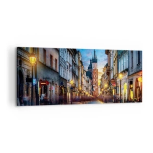 Impression sur toile - Image sur toile - Rue du soir avec vue sur la cathédrale de Cracovie - 120x50cm - La magie de Cracovie - Décoration murale moderne pour le salon et la chambre ARTTOR