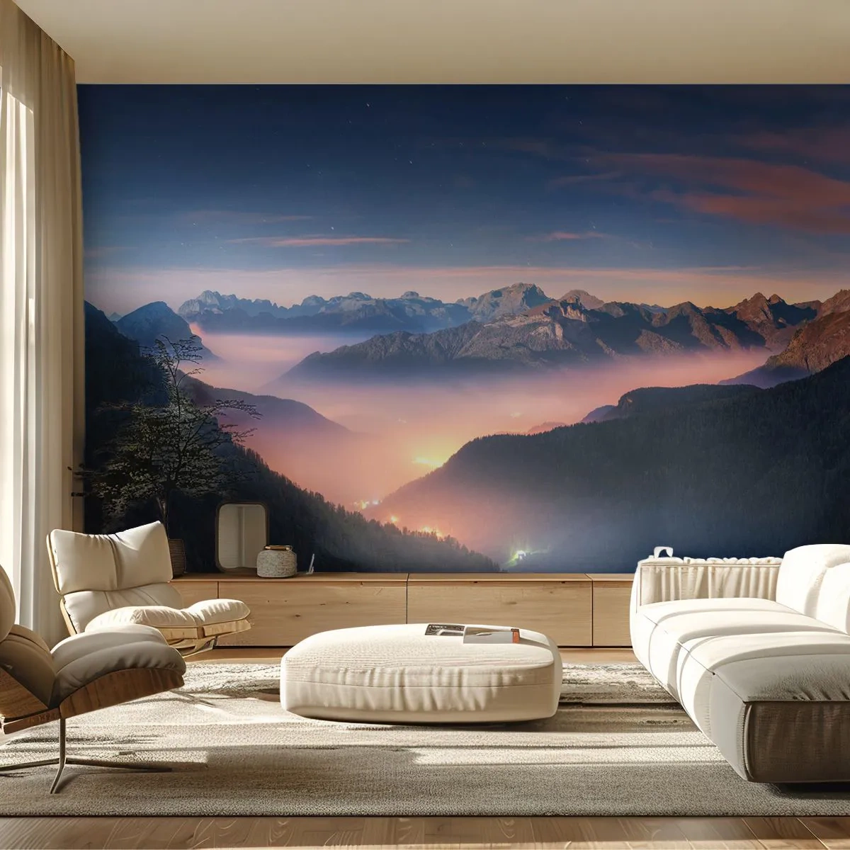 Papier Peint Photo Premium Canvas - Lumière dans les vallées - Paysage, Montagnes, Forêt - 350x256 cm