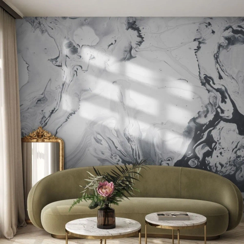 Papier Peint Photo Premium Canvas - Au centre de la Terre - Abstraction, Morceau, Noir et blanc - 400x280 cm