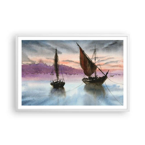 Affiche dans un cadre blanc - Poster - Soirée au port - 91x61 cm